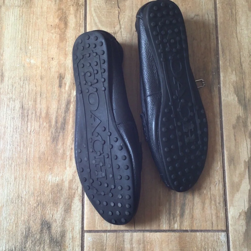 Coach Black Pebbled Leather Loafers with Silver Plaque